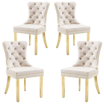 Velvet Dining Chairs Set of 4, Upholstered High-end Tufted Dining Room Chair with Nailhead Back Ring Pull Trim, Customized