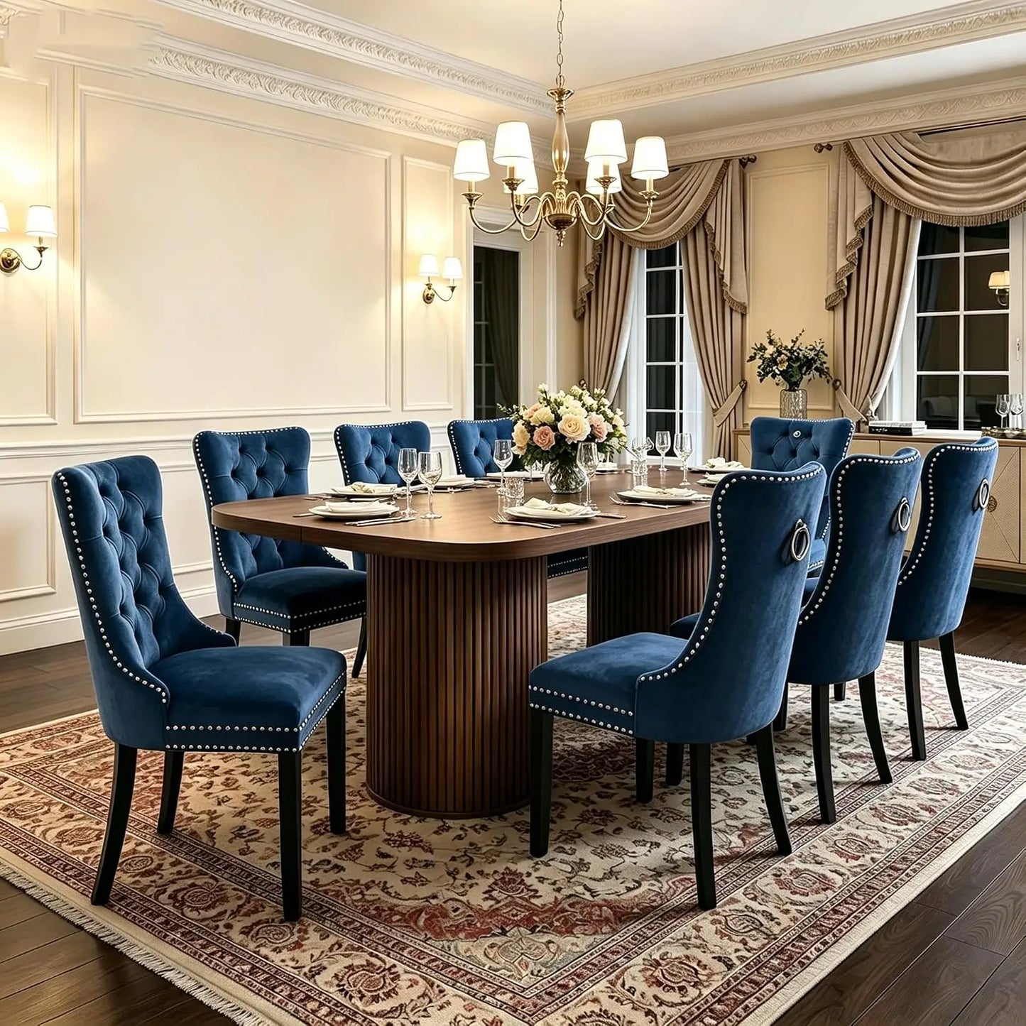 79" Dining Table Set for 8,Large Rectangular Dining Table Set for 8 with Cushioned Chairs,Modern Mid-Century Wood, Custom