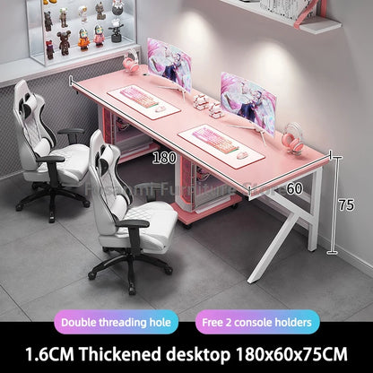 Large 2-Person Gamer PC Desk with K-Shaped Leg Modern Office Double Computer Desks Spacious Home Study Gaming Long Table for Two