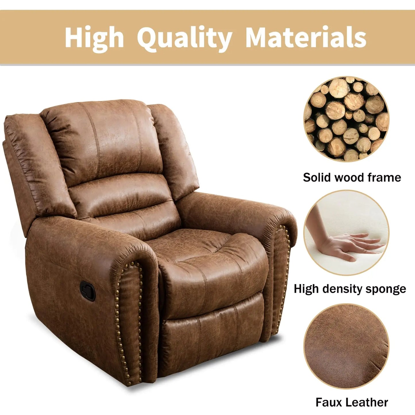 Leather Recliner Chair Manual Recliner Chair with Comfortable Arms and Back Single Sofa for Living Room