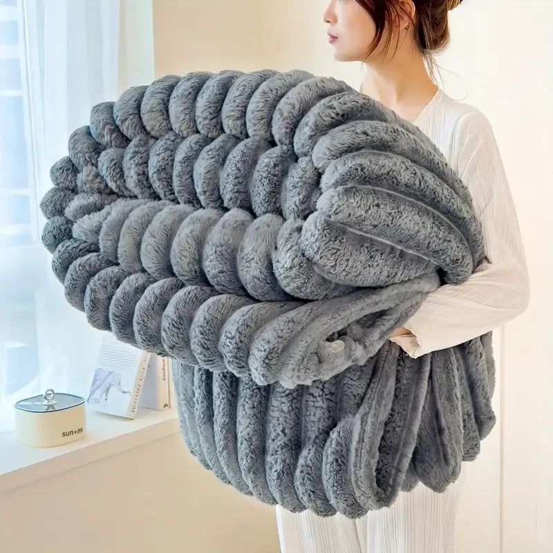Local warehouse Striped Flannel Fleece BlanketUltra-Soft, Lightweight,Fur Rabbit Blanket 3Lbs,BEST PRICE IN US