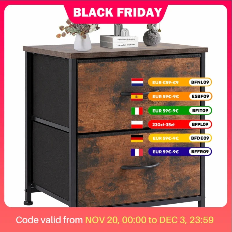 JHK Nightstand Bedside Coffee Sofa Tea Table Storage Closet Chest Clothes Display For Bedroom 2 Fabric Drawers Cabinet Furniture