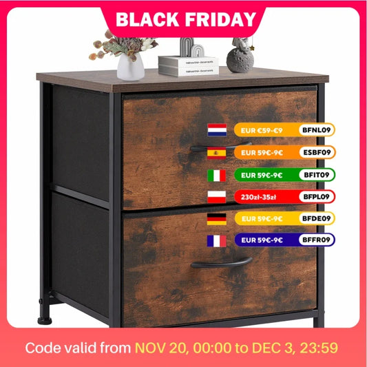 JHK Nightstand Bedside Coffee Sofa Tea Table Storage Closet Chest Clothes Display For Bedroom 2 Fabric Drawers Cabinet Furniture