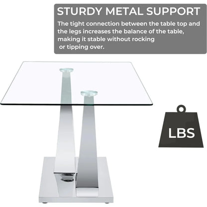 Glass Dining Table for 6 People, 62.8" Modern Kitchen Dining Room Table with Rectangular Tempered Glass Tabletop and U-Shape Ped