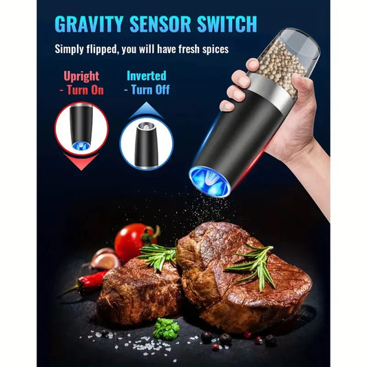 Gravity Electric Salt And Pepper Mill, Tilt To Grind Automatically, Battery Powered, Coarseness Adjustable, Upgraded Large Capac