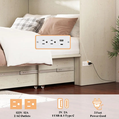 Queen Murphy Bed with Storage & Charging Station, Farmhouse Murphy Cabinet with Foldable Panel, Noisy Free, for, Customized