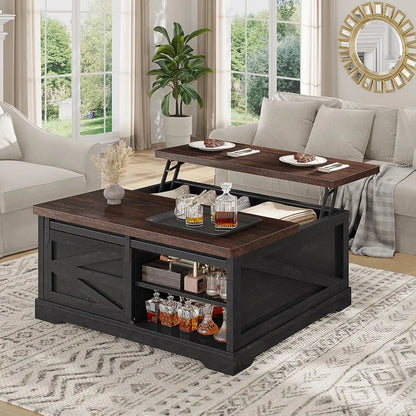 39.4'' Lift Top Coffee Table with Storage, Farmhouse Style, Hidden Compartment & Drawers, Adjustable Height