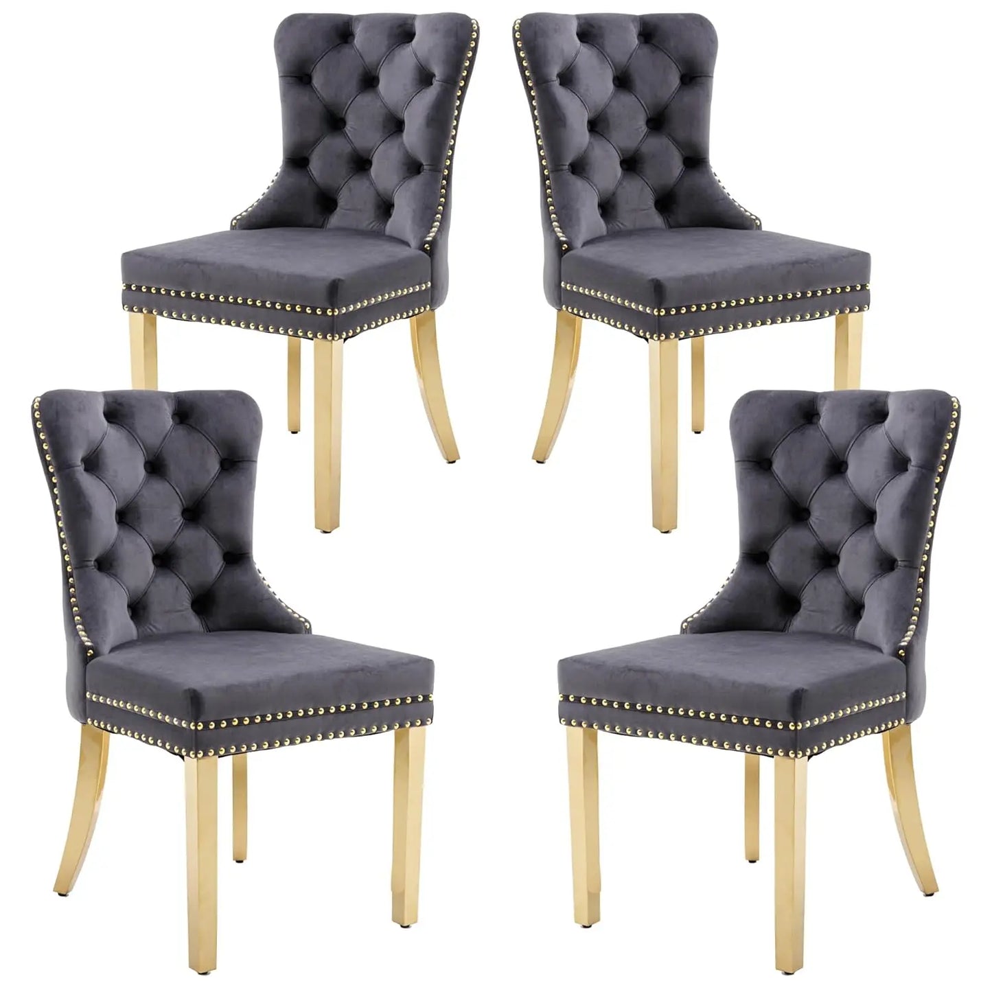 Velvet Dining Chairs Set of 4, Upholstered High-end Tufted Dining Room Chair with Nailhead Back Ring Pull Trim, Customized