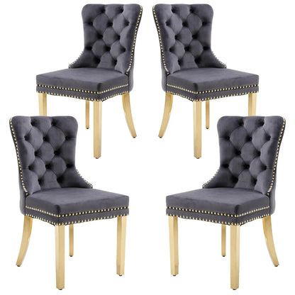 Velvet Dining Chairs Set of 4, Upholstered High-end Tufted Dining Room Chair with Nailhead Back Ring Pull Trim, Customized