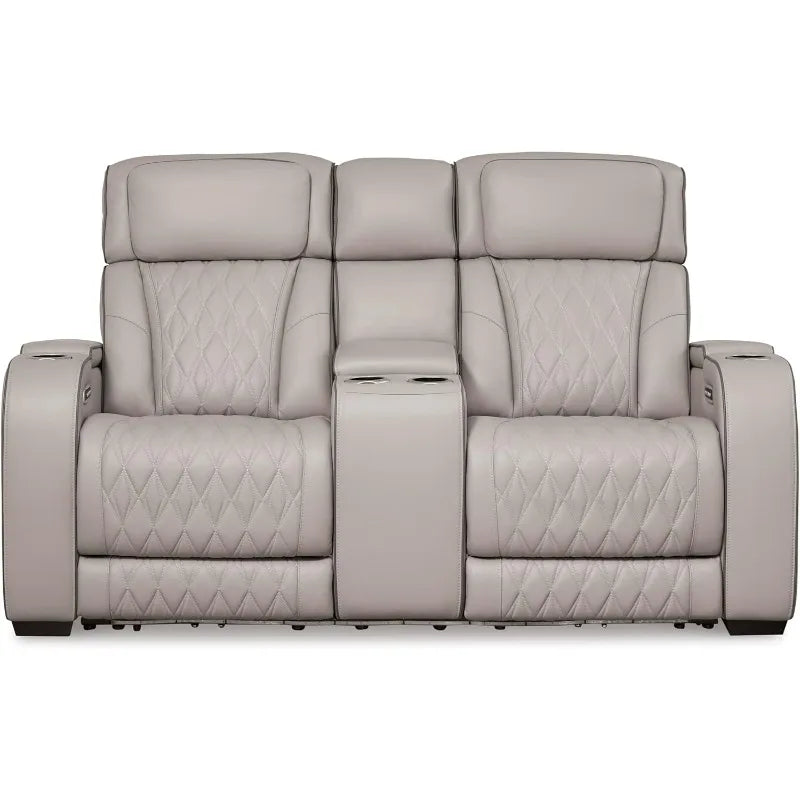 Modern Power Reclining Loveseat with Leather Match, USB Ports and LED Lighting