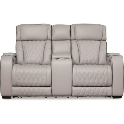 Modern Power Reclining Loveseat with Leather Match, USB Ports and LED Lighting