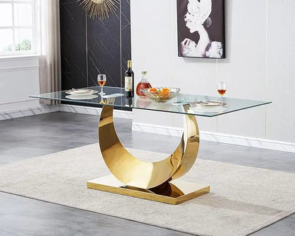 Glass Dining Table for 6 People, 62.8" Modern Kitchen Dining Room Table with Rectangular Tempered Glass Tabletop and U-Shape Ped