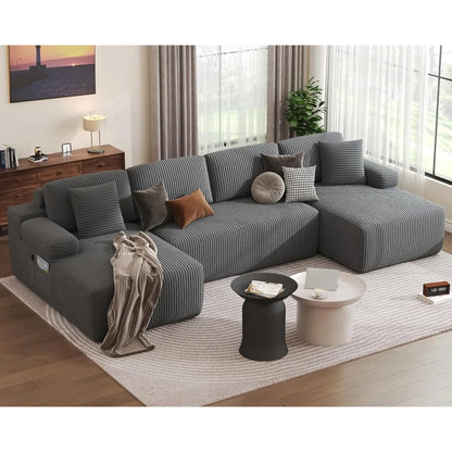 126.2'' modular sectional sofa, convertible u shaped cloud couch with memory foam, corduroy boneless sectional couches for livi