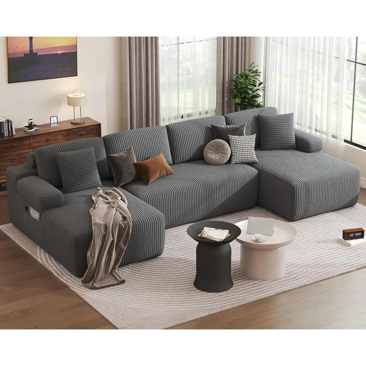 126.2'' modular sectional sofa, convertible u shaped cloud couch with memory foam, corduroy boneless sectional couches for livi