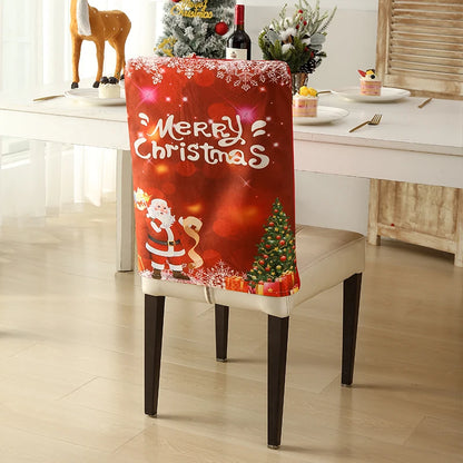 1PC Christmas Chair Back Cover Red Classic Christmas Pattern Merry Christmas For Restaurant Hotel Holiday Party Decoration