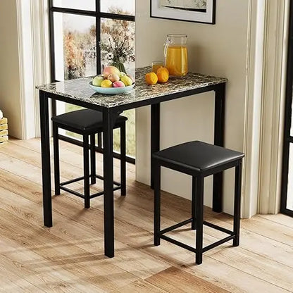 Compact Dining Set for Two with Counter Height Table and Upholstered Stools, Ideal for Breakfast Nook