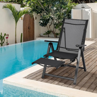 10-Position Adjustable Folding Chaise Lounge Outdoor Lightweight Recliner With Retractable Footrest 330lbs Capacity For Garden