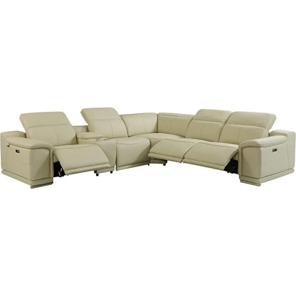 6 Piece Top Grain Italian Leather Sectional Sofa with 3-Power Recliners, Adjustable Headrest, Lumbar