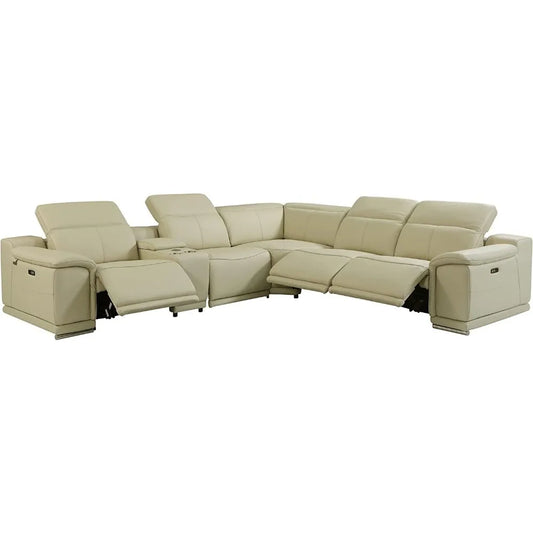 6 Piece Top Grain Italian Leather Sectional Sofa with 3-Power Recliners, Adjustable Headrest, Lumbar