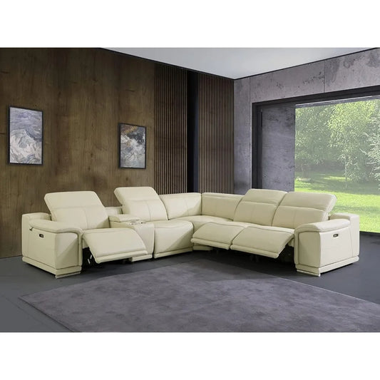 6-Piece Sectional Sofa Top Grain Italian Leather with 3 Power Recliners Adjustable Headrest and Lumbar Support
