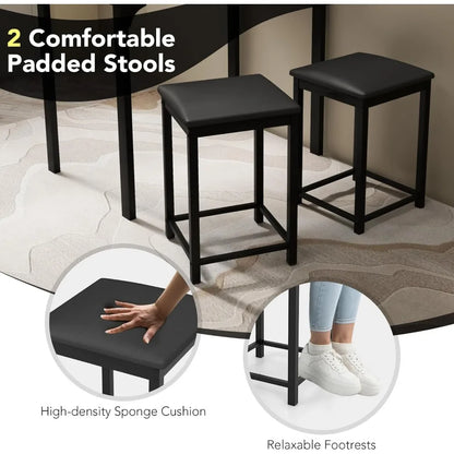 Compact Dining Set for Two with Counter Height Table and Upholstered Stools, Ideal for Breakfast Nook