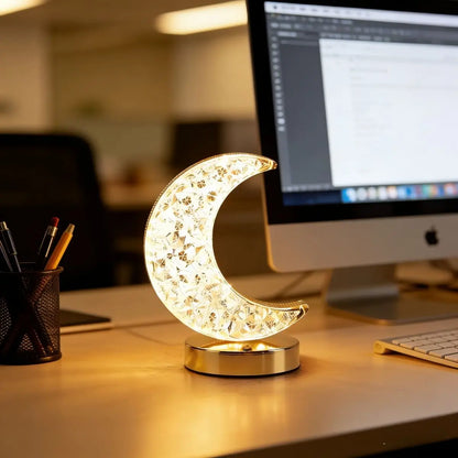 Moon shaped crystal night light, USB rechargeable bedside lamp, elegant and relaxing night light for home decoration