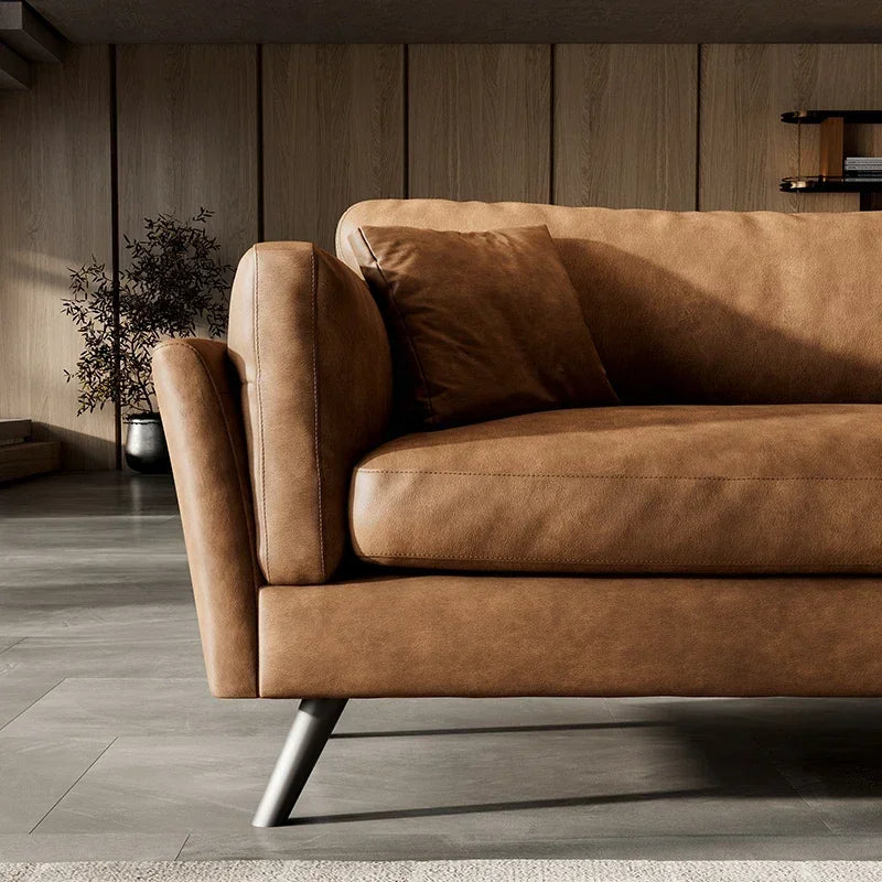 Italian retro first-layer cowhide sofa straight row full aniline leather multi-person medium and ancient style