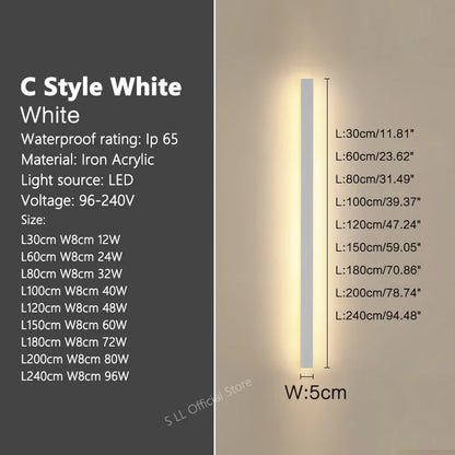 Modern Modern Waterproof outdoor Long Strip LED wall lamps IP65 Aluminum Wall Light Garden porch Sconce Lights 110V 220V wall washer