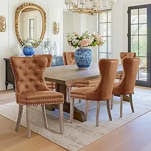 Dining Chairs Set of 4, Faux Leather Dining Room Chairs, Upholstered Parsons Chairs for Dining Room Kitchen Side Chair with Stu