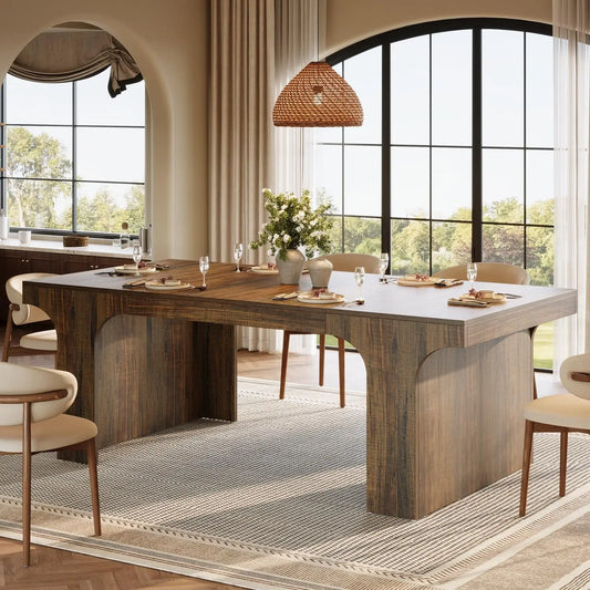 71-Inch Large Dining Table for 6-8, Farmhouse Wooden Kitchen Table with Arched Design, Rectangular Dining Room, Customized