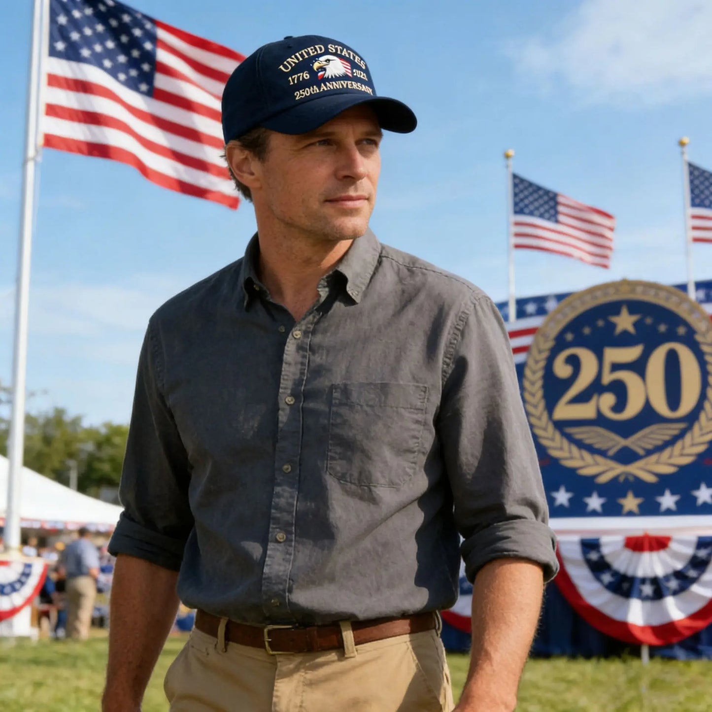 United States 250th Anniversary Baseball Cap - Eagle & Liberty Design, Handmade Embroidery Hat for Men Women, Adjustable