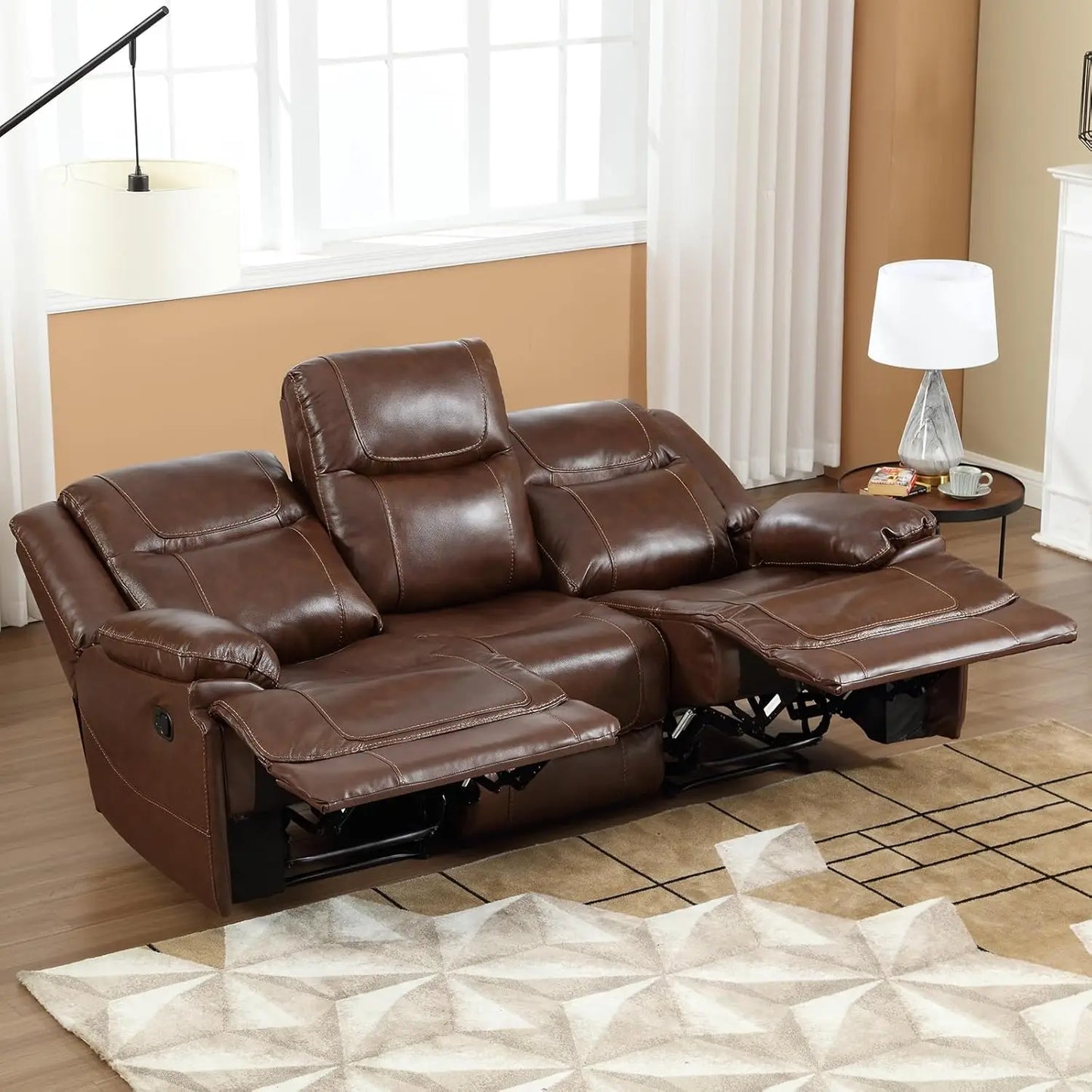 EBELLO Genuine Leather Manual 3 Seat Soft and Comfortable Reclining Sofa for Living Room, Bedroom Furniture