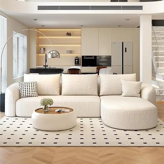 Sectional Couches Luxury Modern Curved Back Sofa,Minimalist Comfy L-Shape Boneless Cloud Couch for Living Room Apart