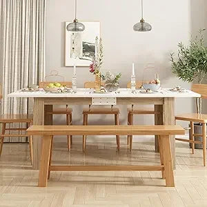 Large 78.7" L Dining Table for 8-10 People, Modern Wood Rectangular Kitchen Table Dinner Table with Pedestal Legs for Dining Ro