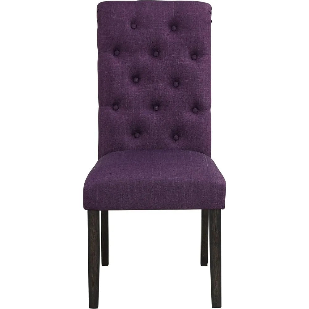 Solid Wood Tufted Parsons Dining Chairs, Set of 2, Purple Velvet Upholstery for Kitchen