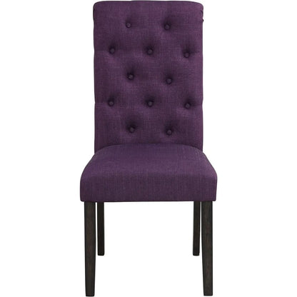 Solid Wood Tufted Parsons Dining Chairs, Set of 2, Purple Velvet Upholstery for Kitchen