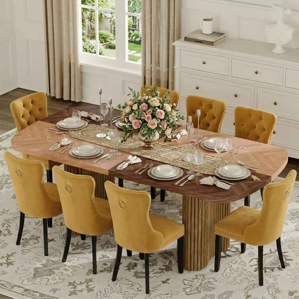 79" Dining Table Set for 8,Large Rectangular Dining Table Set for 8 with Cushioned Chairs,Modern Mid-Century Wood, Custom