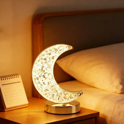 Moon shaped crystal night light, USB rechargeable bedside lamp, elegant and relaxing night light for home decoration