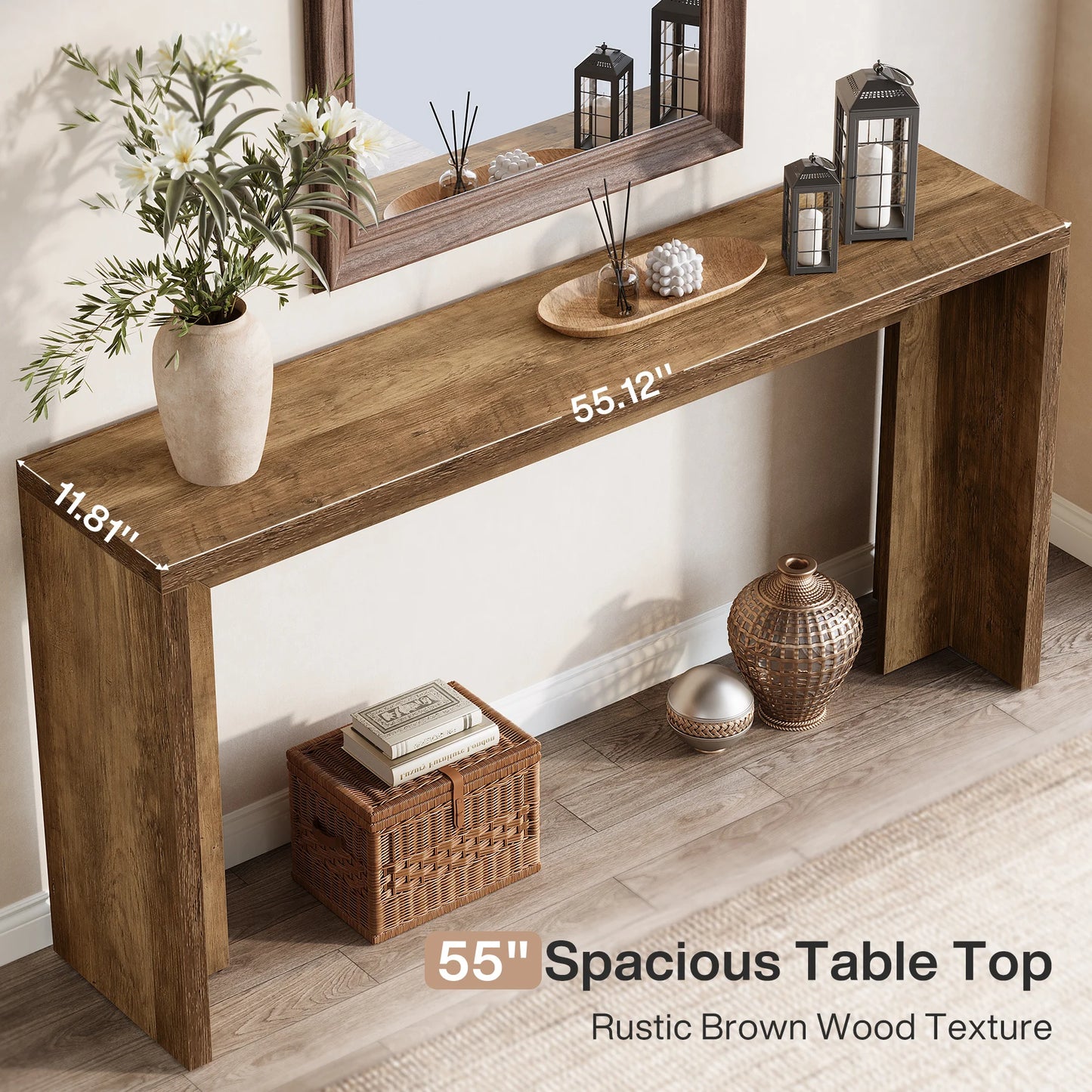 Tribesigns 55-Inch Farmhouse Console Table, Wooden Couch Table Behind Sofa with Storage, Narrow Long Entryway Hallway Table