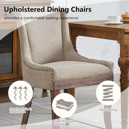 Modern Dining Chairs Set of 6, High Back Dining Chairs with Solid Wood Legs, Upholstered Fabric Dining Room Chairs