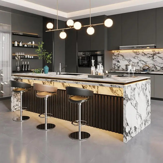 Custom Luxury Stone Kitchen Island - Light Luxury-Style Dining Table & Peninsula Countertop for Western Open-Concept Kitchen