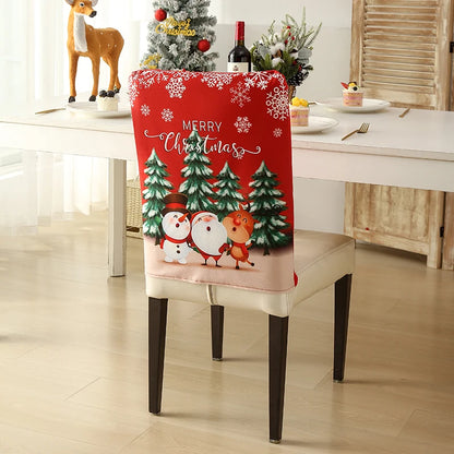 1PC Christmas Chair Back Cover Red Classic Christmas Pattern Merry Christmas For Restaurant Hotel Holiday Party Decoration