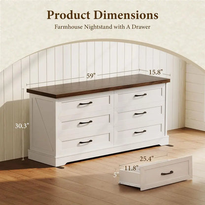 Farmhouse 6Drawer Dresser for Bedroom, HeavyDuty Storage Chest with Extra Thick Boards amp Metal Handles, Sturdy Chest of Drawe