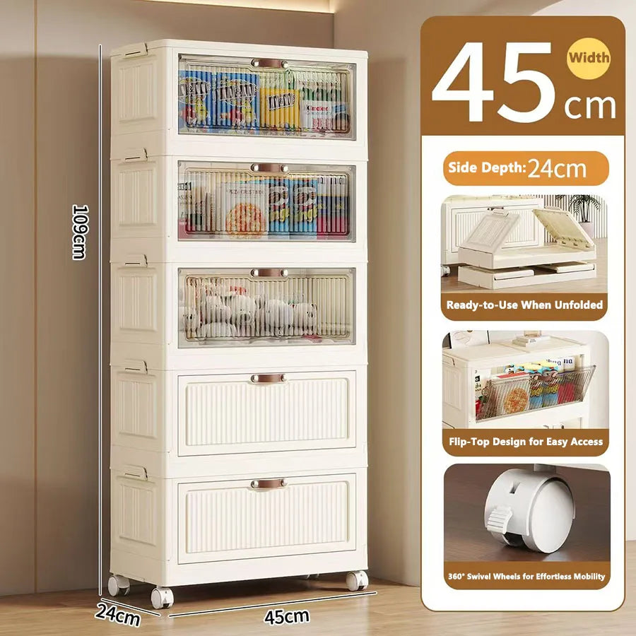 Multilayer Folding Storage Cabinet Multifunction Dustproof Wardrobe Easy-to-Install Closet Organizer for Sundries Locker