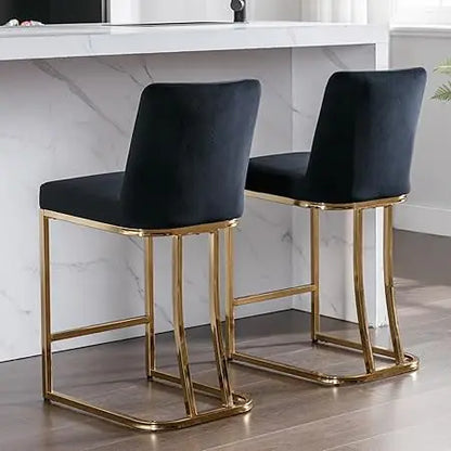 modern counter height bar stools set of 2 velvet counter stools with gold legs, 24" barstools island chairs upholstered kitchen