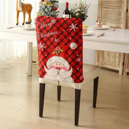 1PC Christmas Chair Back Cover Red Classic Christmas Pattern Merry Christmas For Restaurant Hotel Holiday Party Decoration