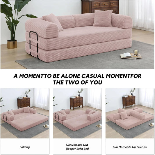 DIGGERA 79" Compression Sofa Convertible Sofa Bed Boneless Couch Sofas Convertible Folding Comfy Corduroy Sleeper Floor Sofa Bed