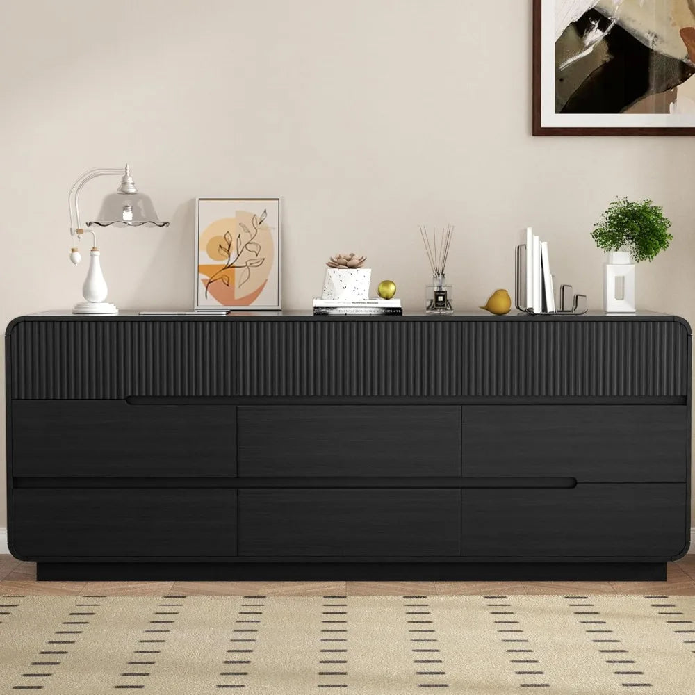 Fluted 9 Drawer Dresser for Bedroom Modern Wooden Chest of Drawers, Closet Storage Organizer for Living Room & Hallway