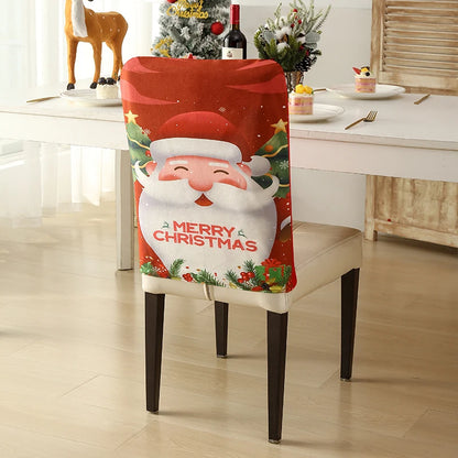 1PC Christmas Chair Back Cover Red Classic Christmas Pattern Merry Christmas For Restaurant Hotel Holiday Party Decoration