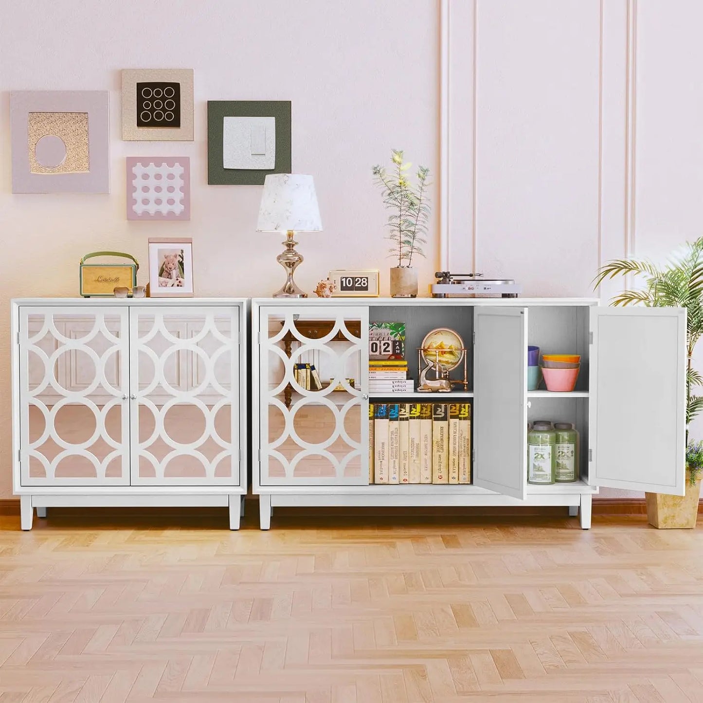 Sideboard Cabinet with 3 Mirror Doors, Accent Storage Cabinet,Modern Buffet with Storage for Living Room, Dining Room, Entryway